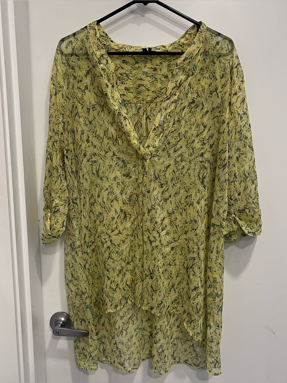 Nic+Zoe Lightweight Yellow Printed V-Neck Women's Top Size XL Tunic